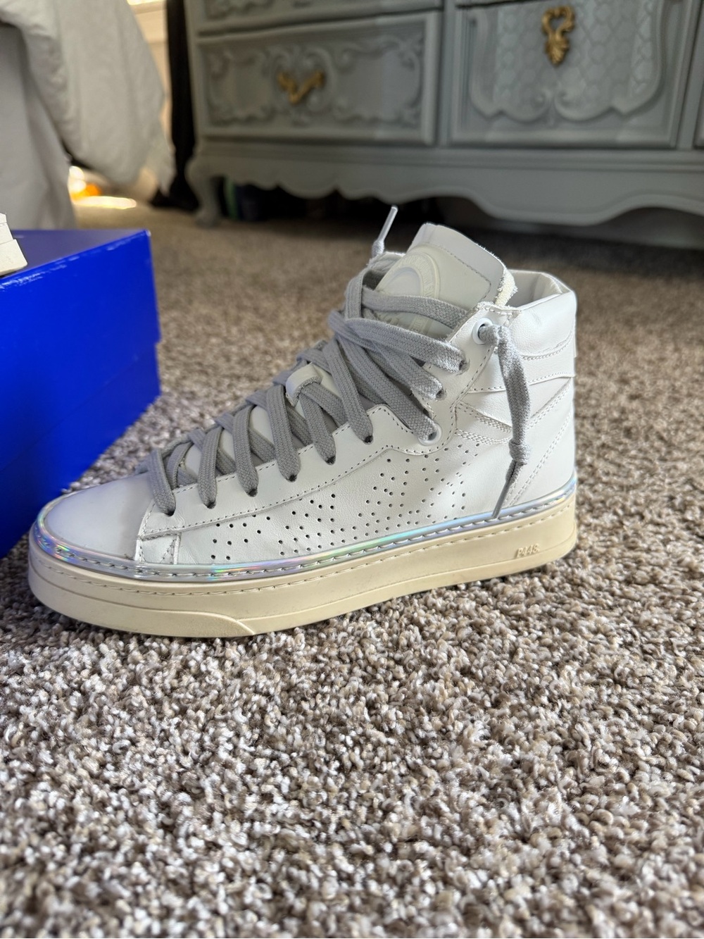 White High Top Sneakers with Iridescent Trim - Picture 3 of 6
